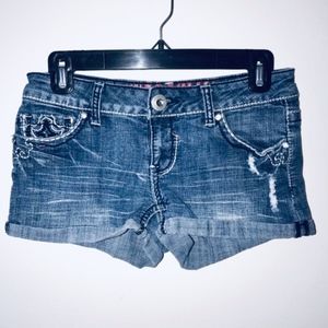 Hydraulic Blue Jean Shorts with Gemstones